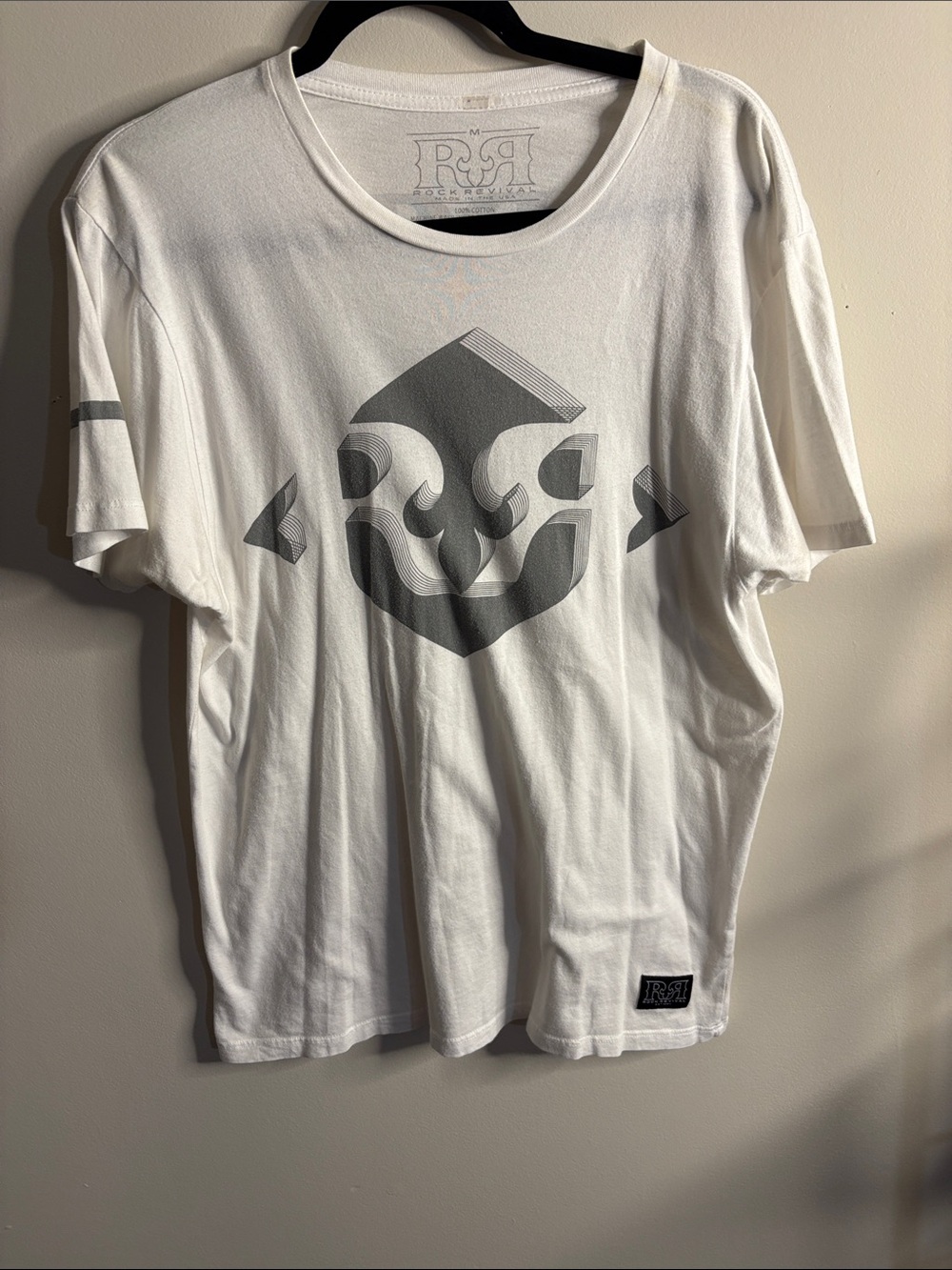Rock Revival White Tee with Gray Geometric Logo